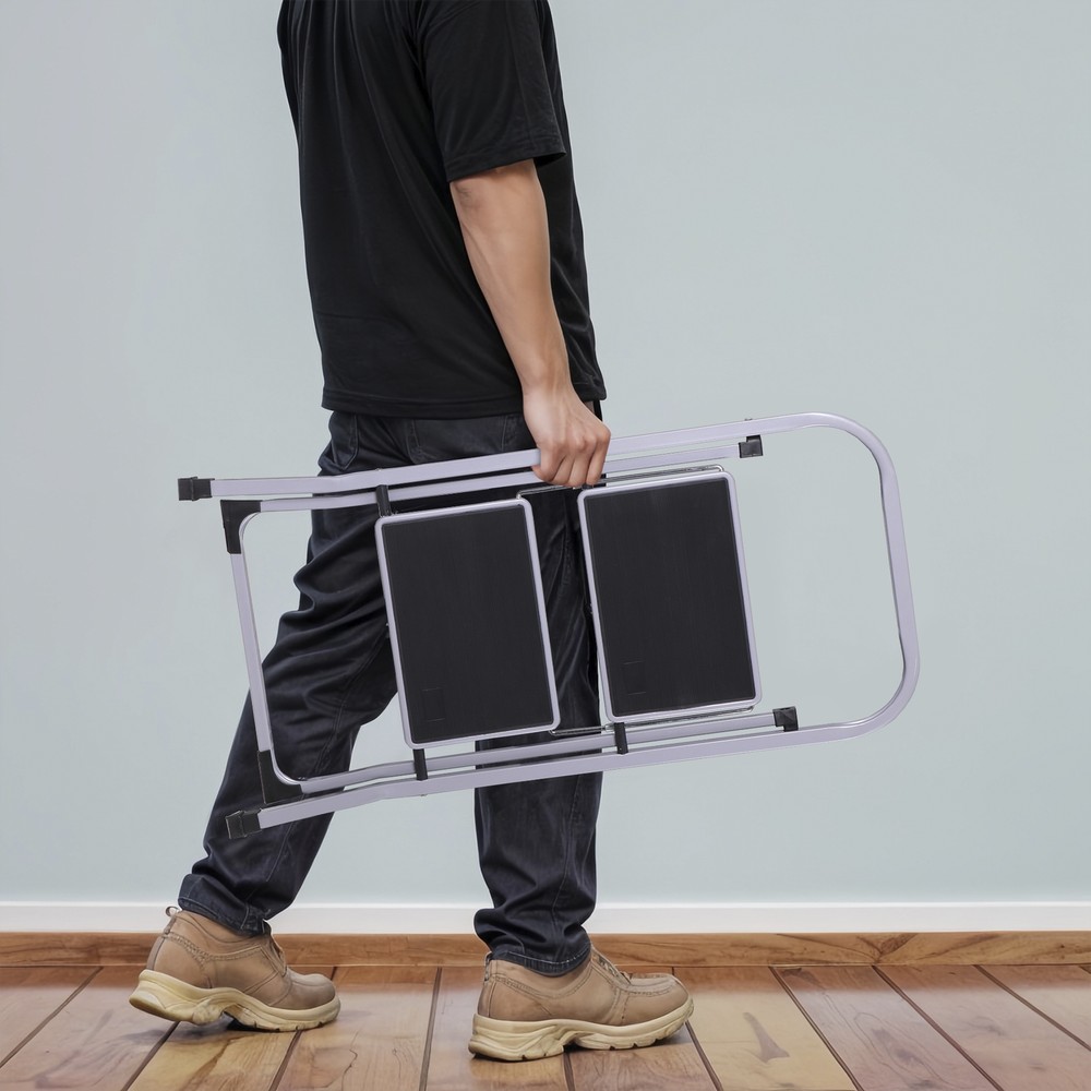 2 Step Ladder Folding Step Stool with Convenient Handgrip Handle 380 lbs Gray