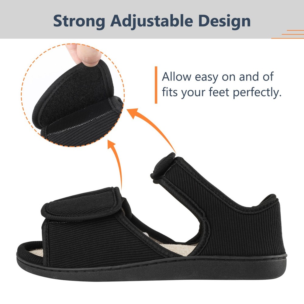 Men's Breathable Diabetic Sandals, Wide Width Adjustable Hook & Loop Open Toe