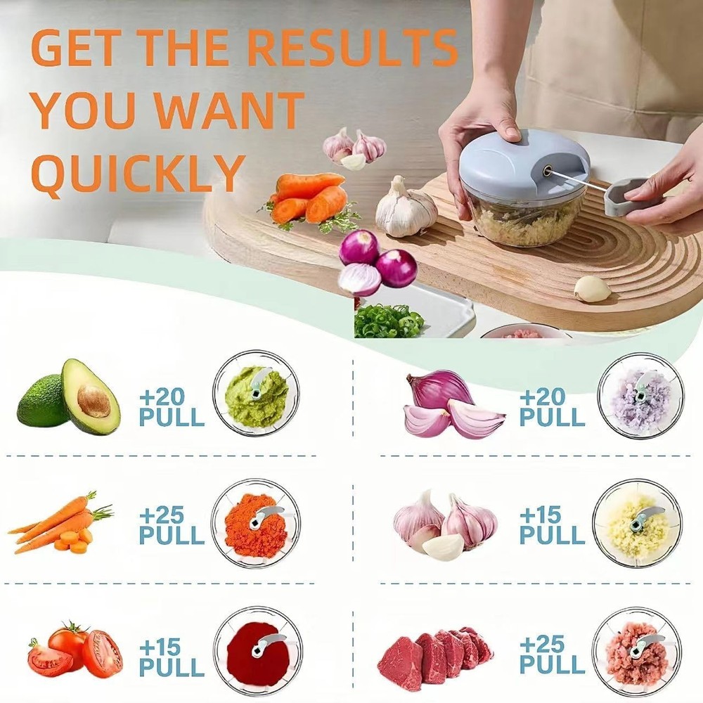 Manual Food Chopper – Hand Pull String Onion Cutter Garlic Mincer Portable Tool