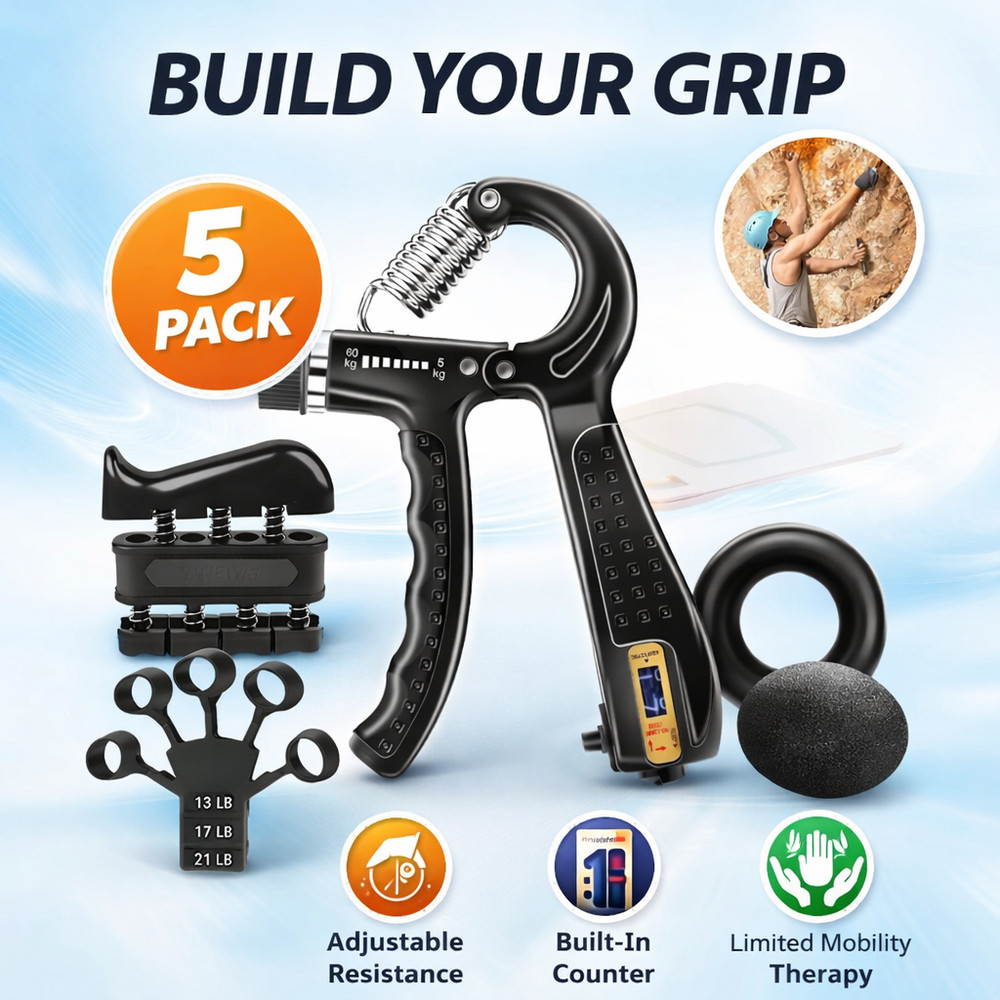 5PCS Grip Strength Trainer Kit Hand Gripper Adjustable Counter Forearm Exerciser