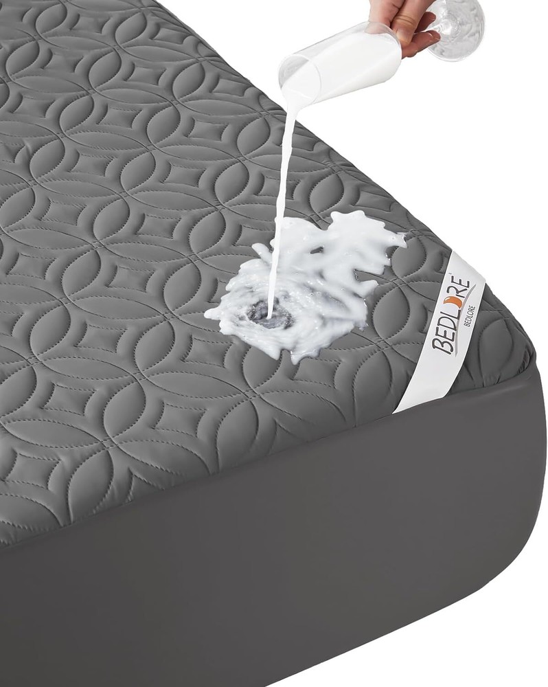 Gray Waterproof Mattress Protector Deep Pocket Fitted Brushed Microfiber Cover
