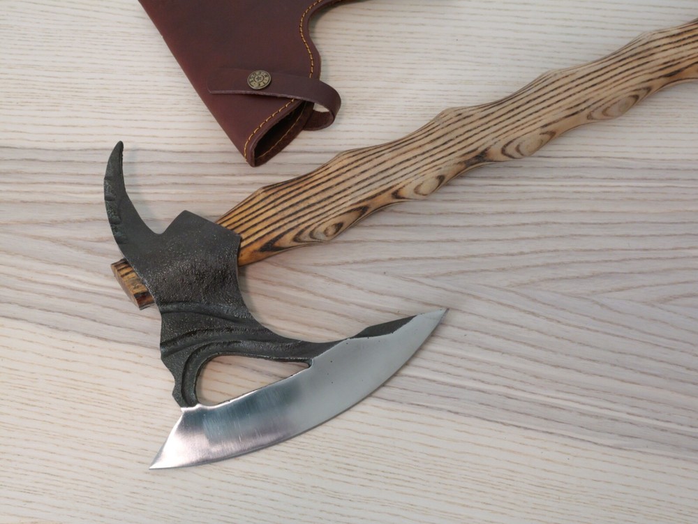 26" Bearded Axe Hand Forged Complete Axe VIking Pickaxe Braided Handle Medieval