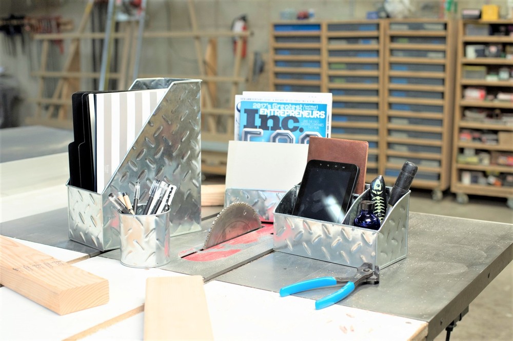 Chrome Desk Organizer - 4 Piece Set - Galvanized - Chrome Finish