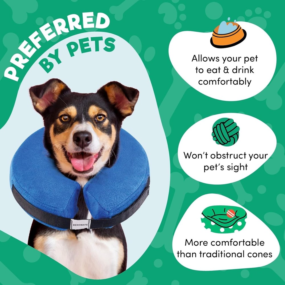 Bencmate Protective Inflatable Collar for Dogs and Cats Medium Blue