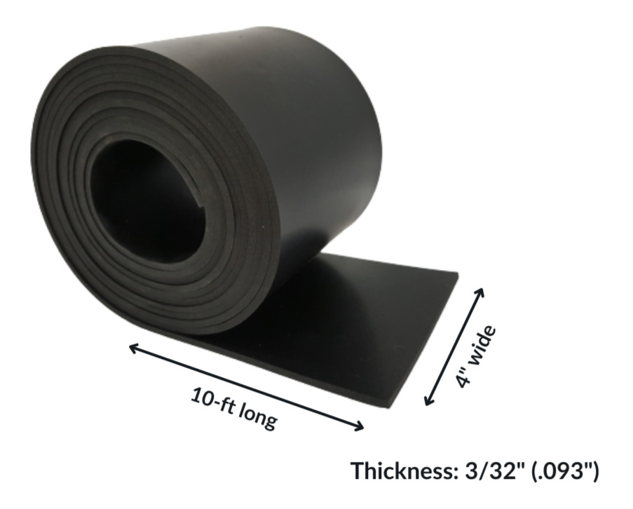 Neoprene Rubber Strip Solid 3/32" Thick x 4" wide x 10 ft long 60A Duro, Black