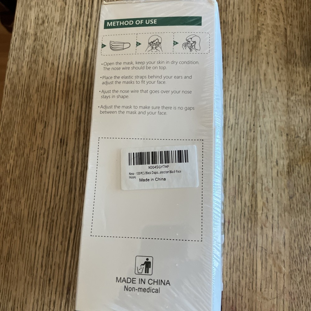 Disposable Black Protective Masks, 100 Pack