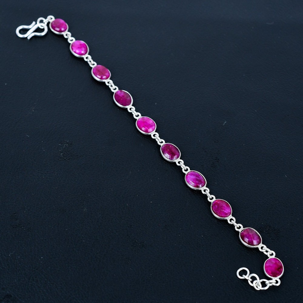 Natural Red Ruby Bracelets Solid 925 Sterling Silver Jewelry Perfect Gift UK