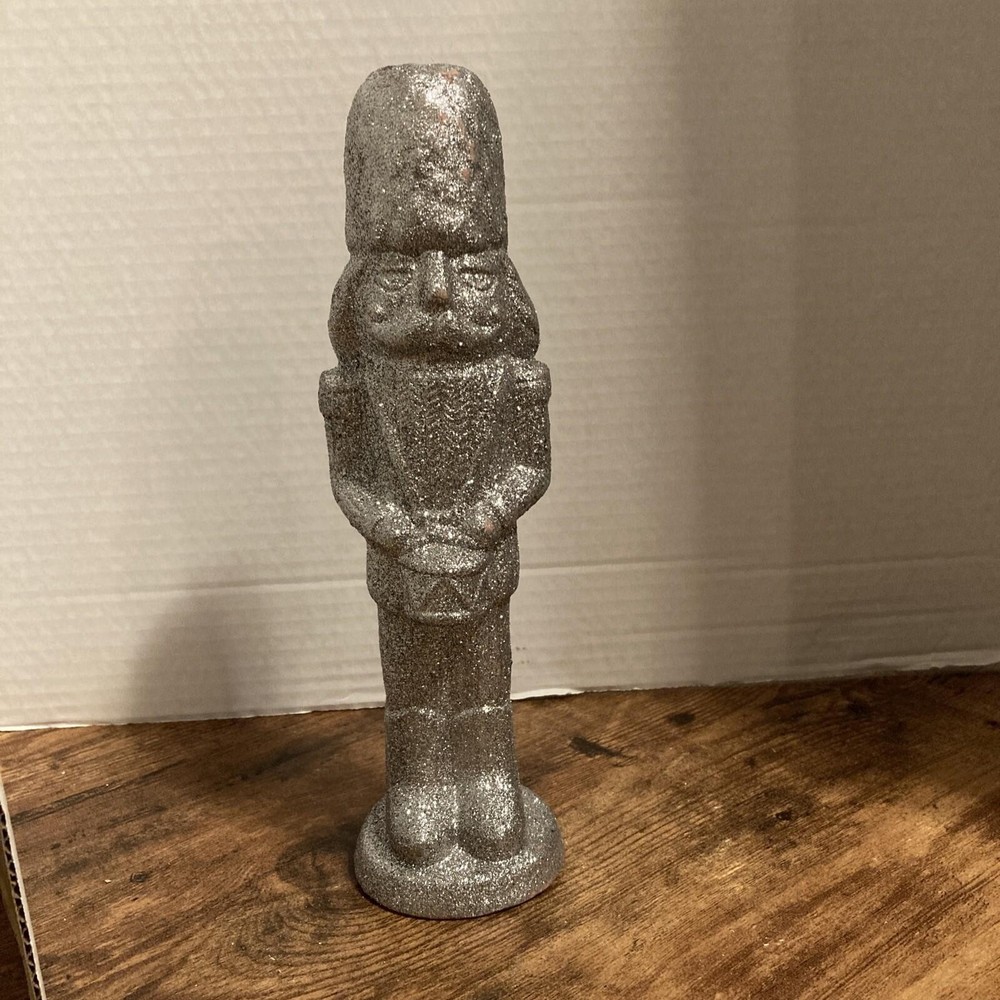 Christmas Decor silver glitter ceramic 10in nutcracker soldier NWT