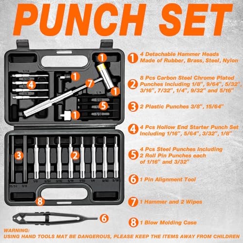 Punch Set, Punch Tools, Roll Pin Punch Set, Made of Solid Without Bench Block