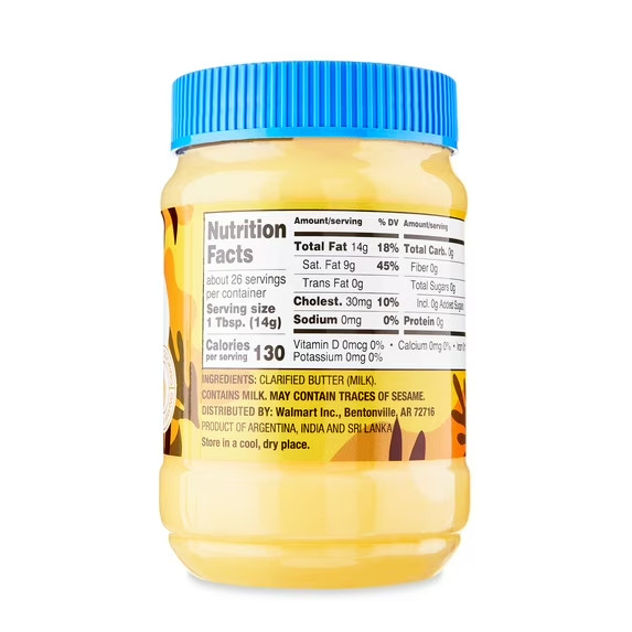 (1 PACK) Great Value Grassfed Ghee Clarified Butter Jar, 13oz Full