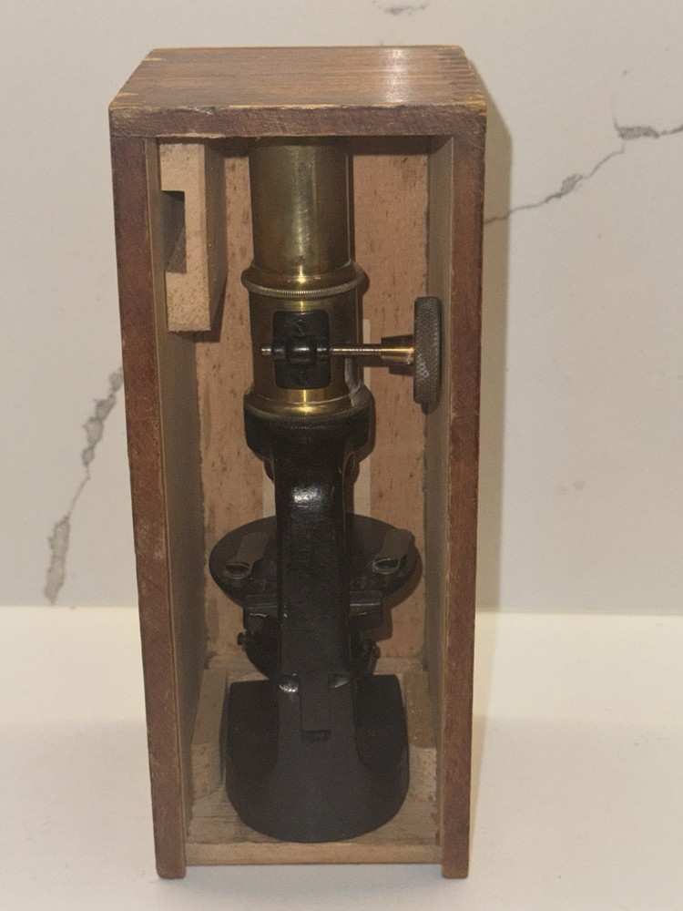 Vintage unbranded cast iron Microscope Germany Brass Black Microskope