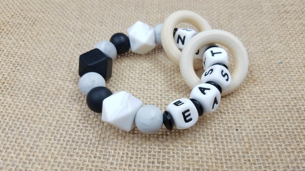 Personalized baby teether• Neutral baby toy• Name gift