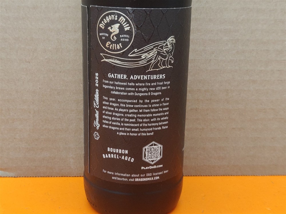 ⭐️⭐️⭐️⭐️⭐️ EMPTY Dragon's Milk D20 Brew Silver Dungeons & Dragons Bottle