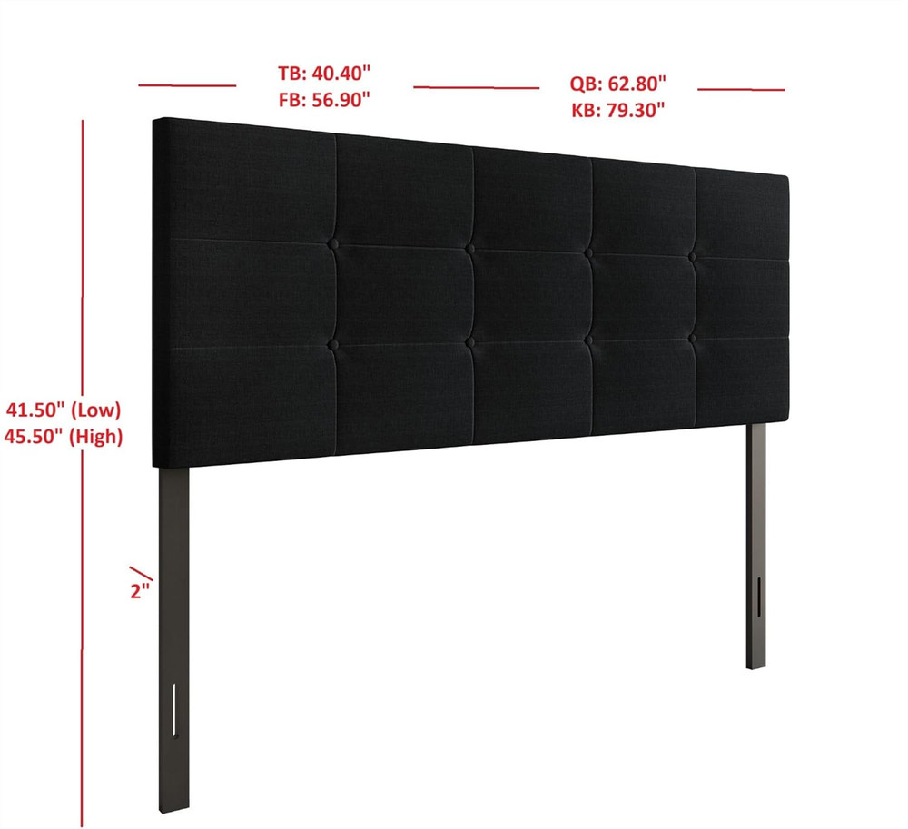 Dillon Full Tufted Upholstered Headboard with Adjustable Height - Black