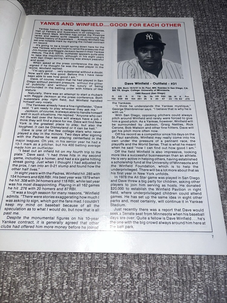 Vintage 1981 New York Yankees Spring Training Program/Scorecard Spring Rosters