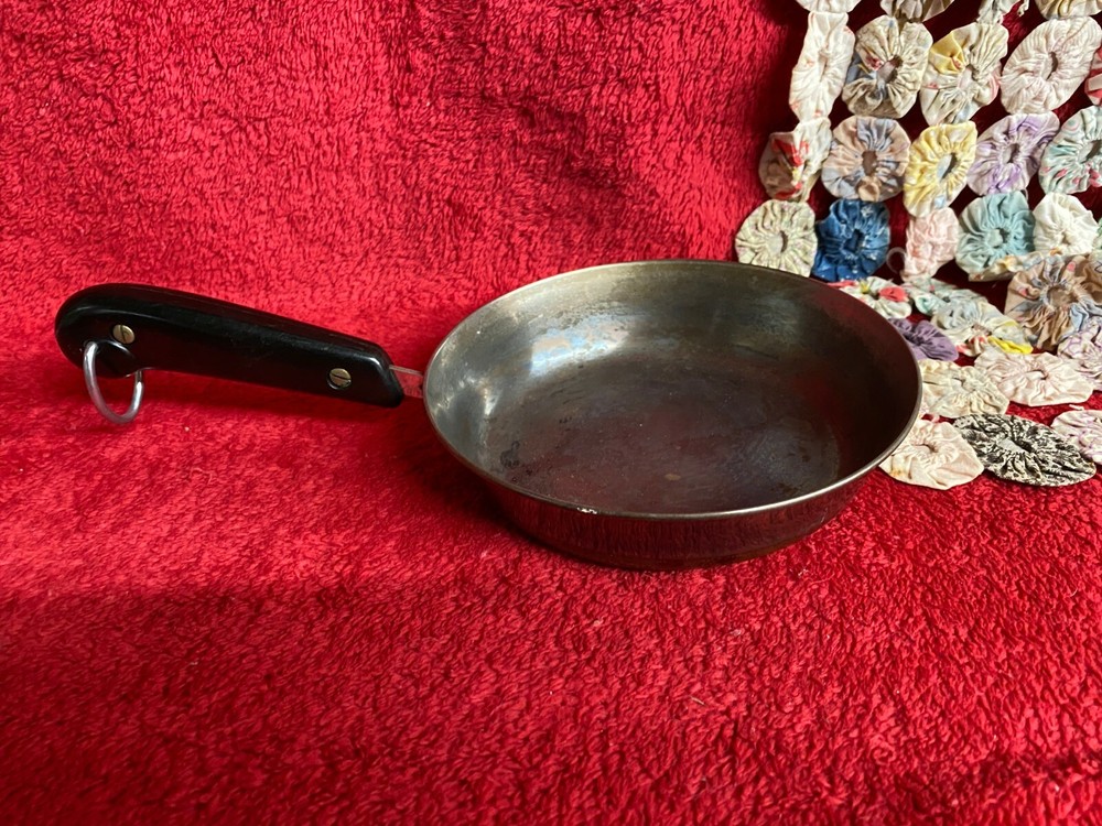 Vintage Small Copper Bottom Skillet Black Handle with Hanging Loop