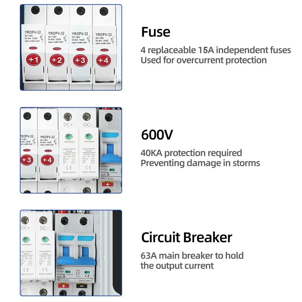 4String Solar PV Combiner Box 63A Circuit Breaker Solar Panel System Waterproof