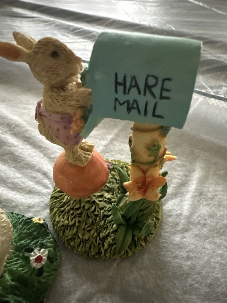 Easter Bunny Rabbit Hare Mail & White Bunny Set Pastel Figurine