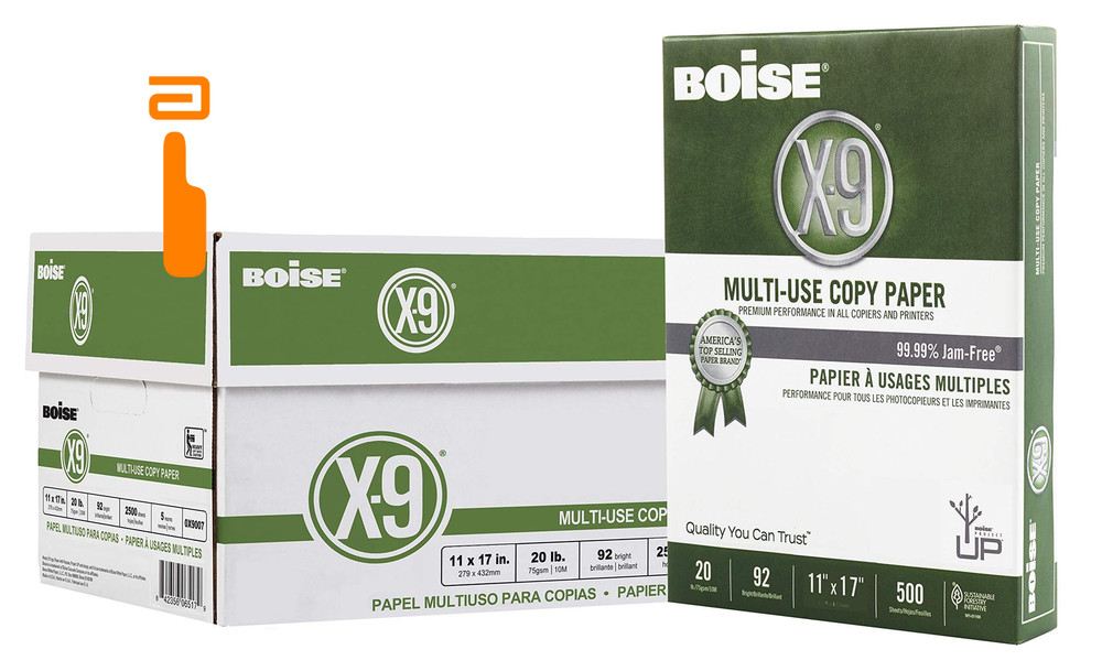 Boise X-9 Multi-Use Printer & Copy Paper, 5 5 Reams (2500 Sheets), Clear