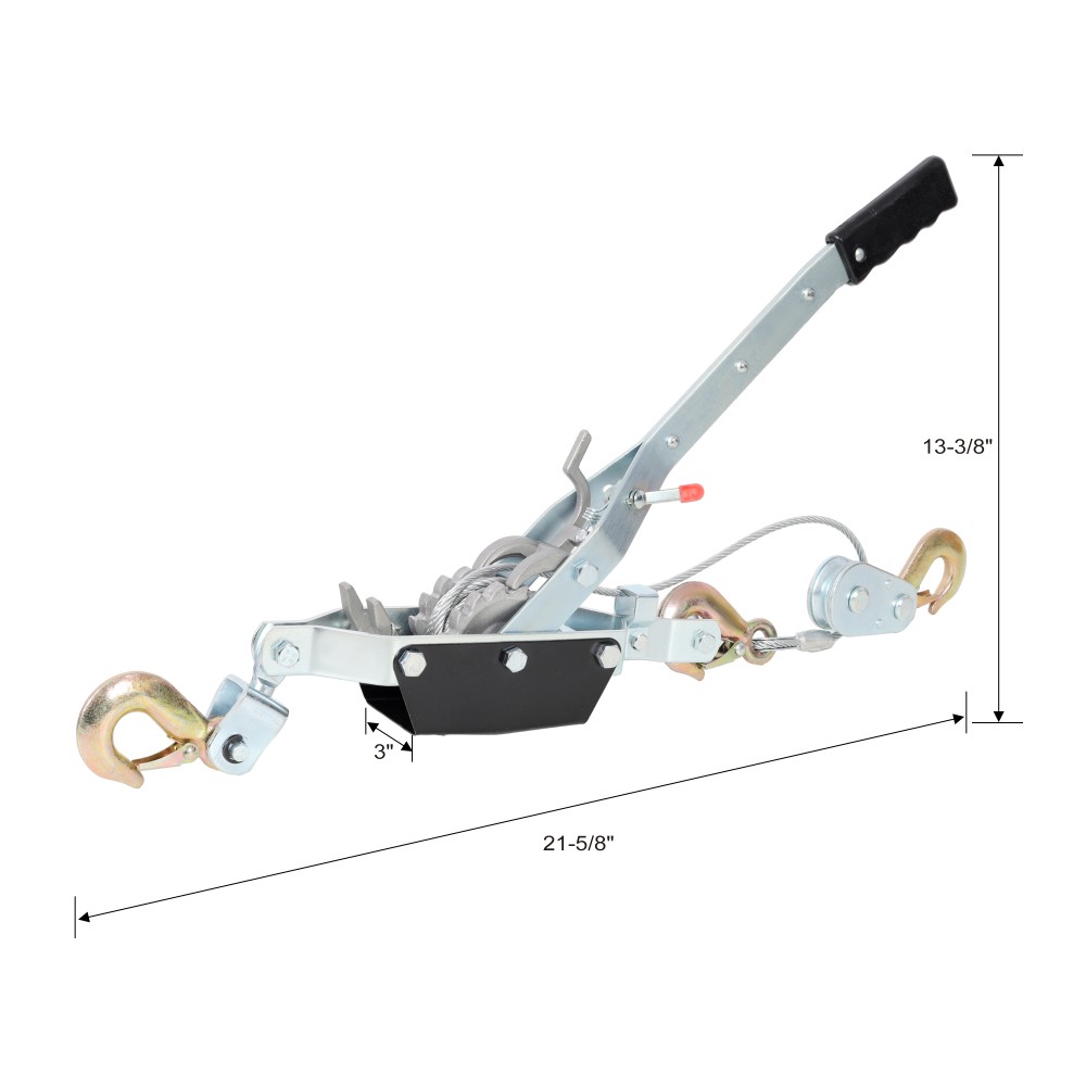 2T HAND Winch PULLER,DOUBLE GEAR,3 HOOKS, 12FT Cable,Power Cable Puller