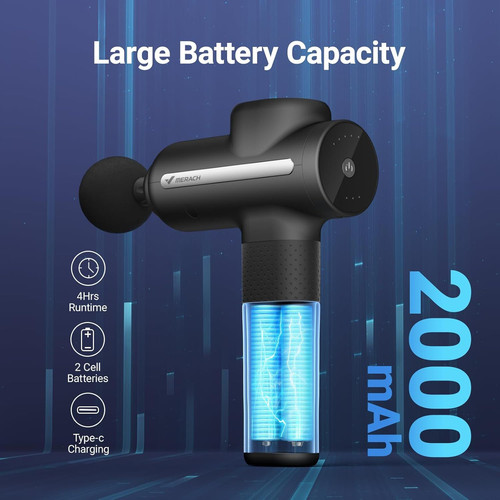 MERACH Massage Gun Deep Tissues, Percussion Massager Tools with 6 Black