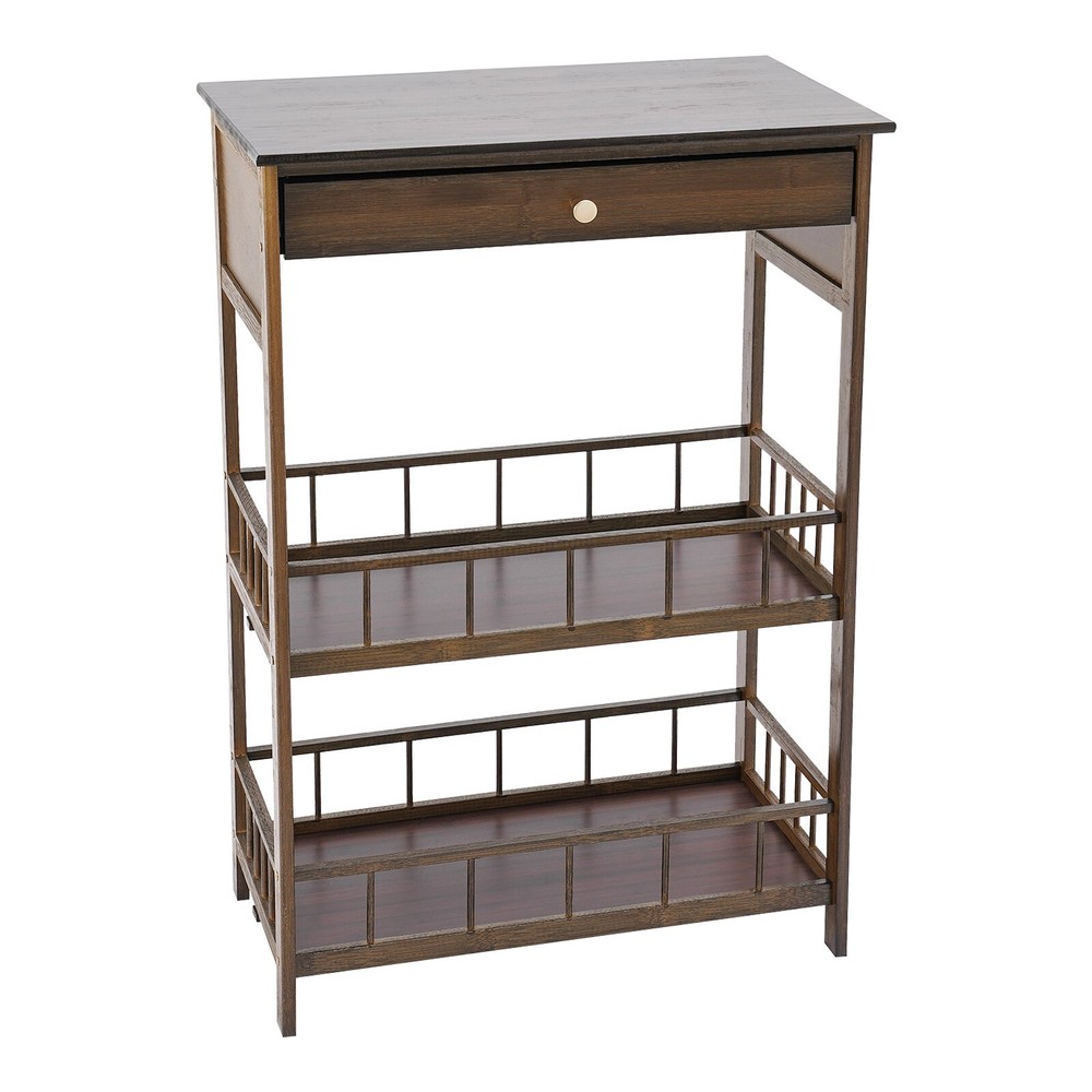 3 Tiers Side Table Side Table with Storage Drawer Bamboo End Table Tea Table