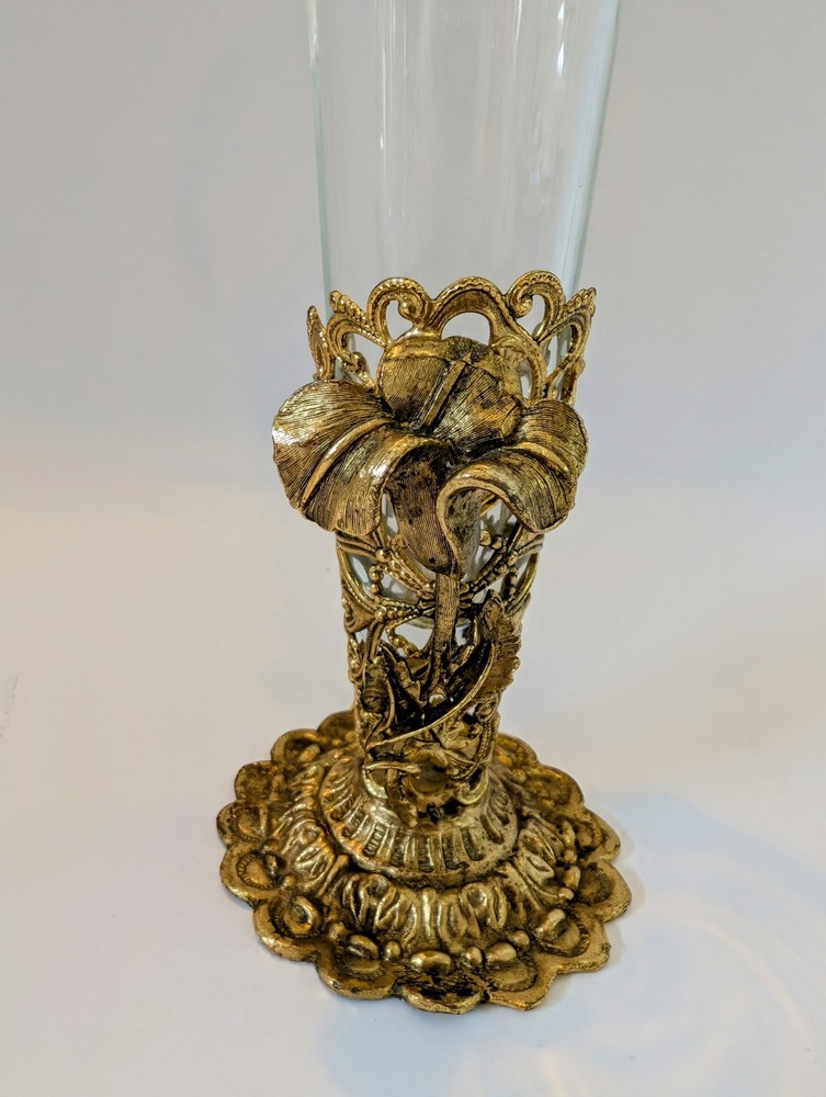 Vintage Regency Ormolu Vanity Flower Bud Vase with Glass Insert
