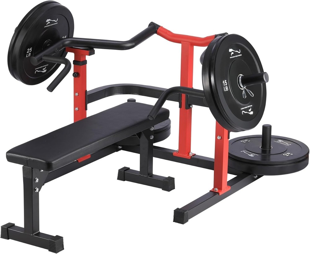 Chest Press Machine Rack W Adjustable Flat Bench  Independent Converging Arms