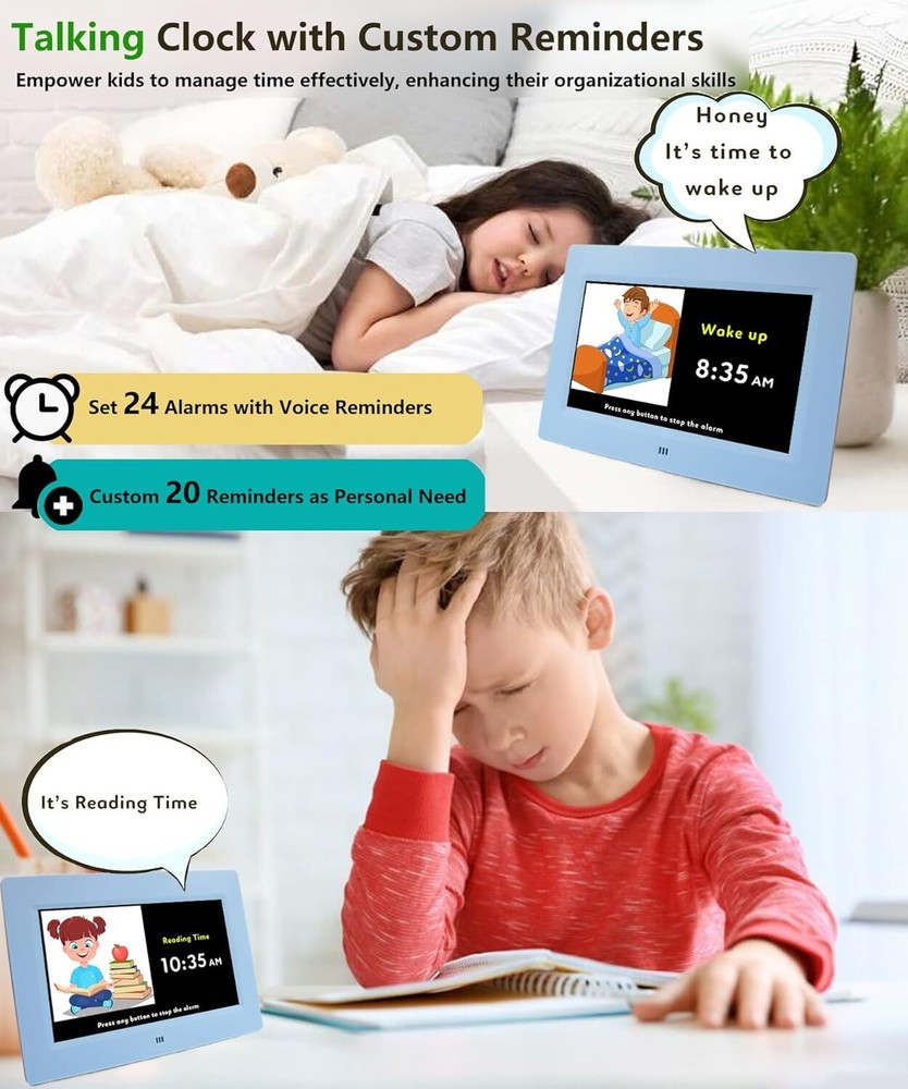 Digital teaching clock speaking time, 24-hour alarm customizable reminder