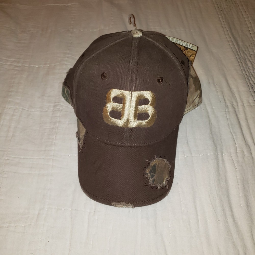 Realtree Distressed Brown Camo Hat Cap Raw Edge Mirrored Bs Hook & Loop NWT