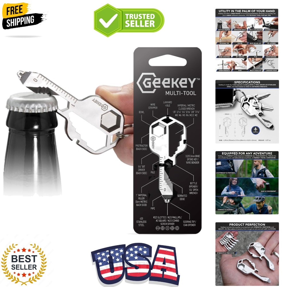 Keychain Multitool – EDC Tool with 16+ Functions | Small Bottle Opener keycha...