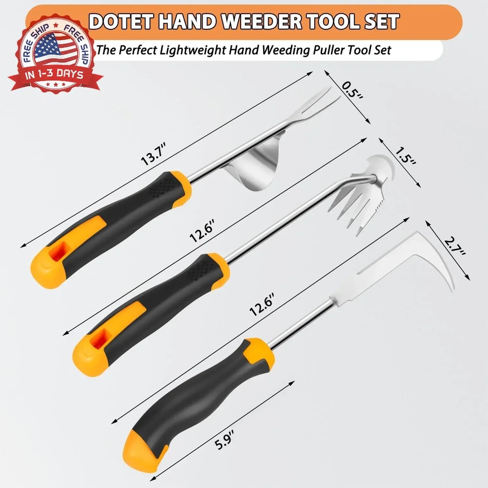 Garden Uprooting Weeding Tools - 3 Pack Hand Held Weeder Puller Tool Set, Rubber