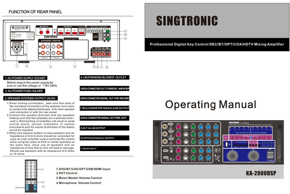 Mixing Amplifier Karaoke 3000W Built HDMI-Arc, Optical, Bluetooth, USB Recording