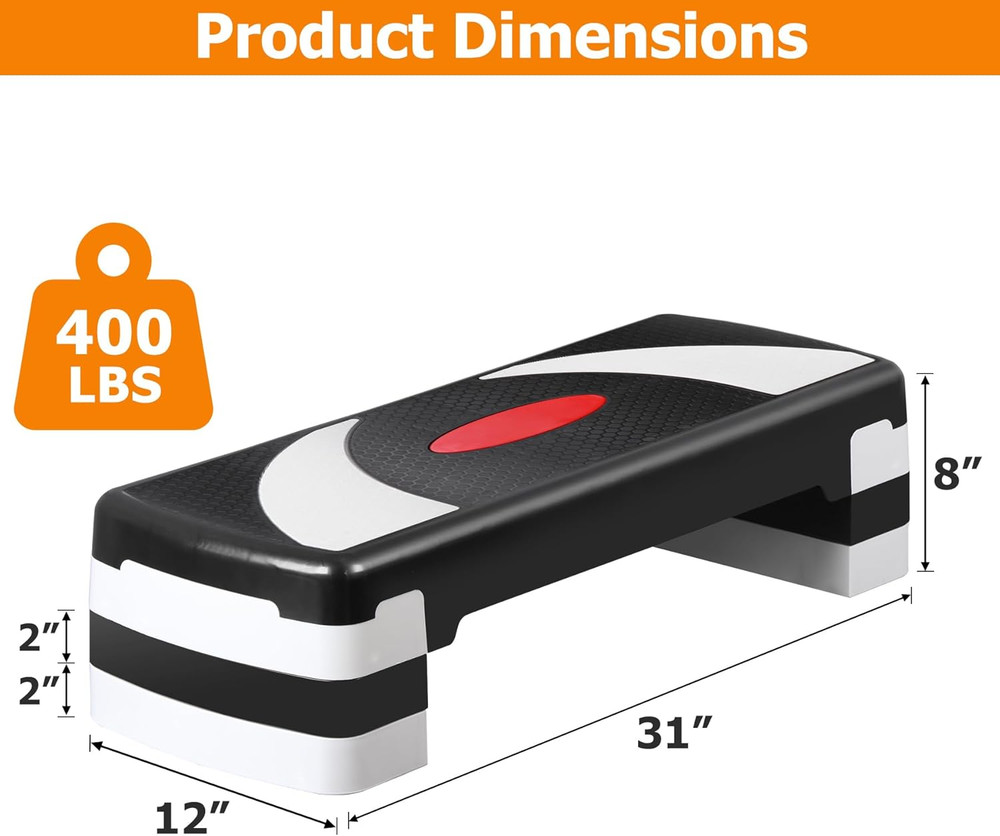 31 Inch Adjustable Workout Aerobic Step, Exercise Platform Trainer W 4 Adjustabl