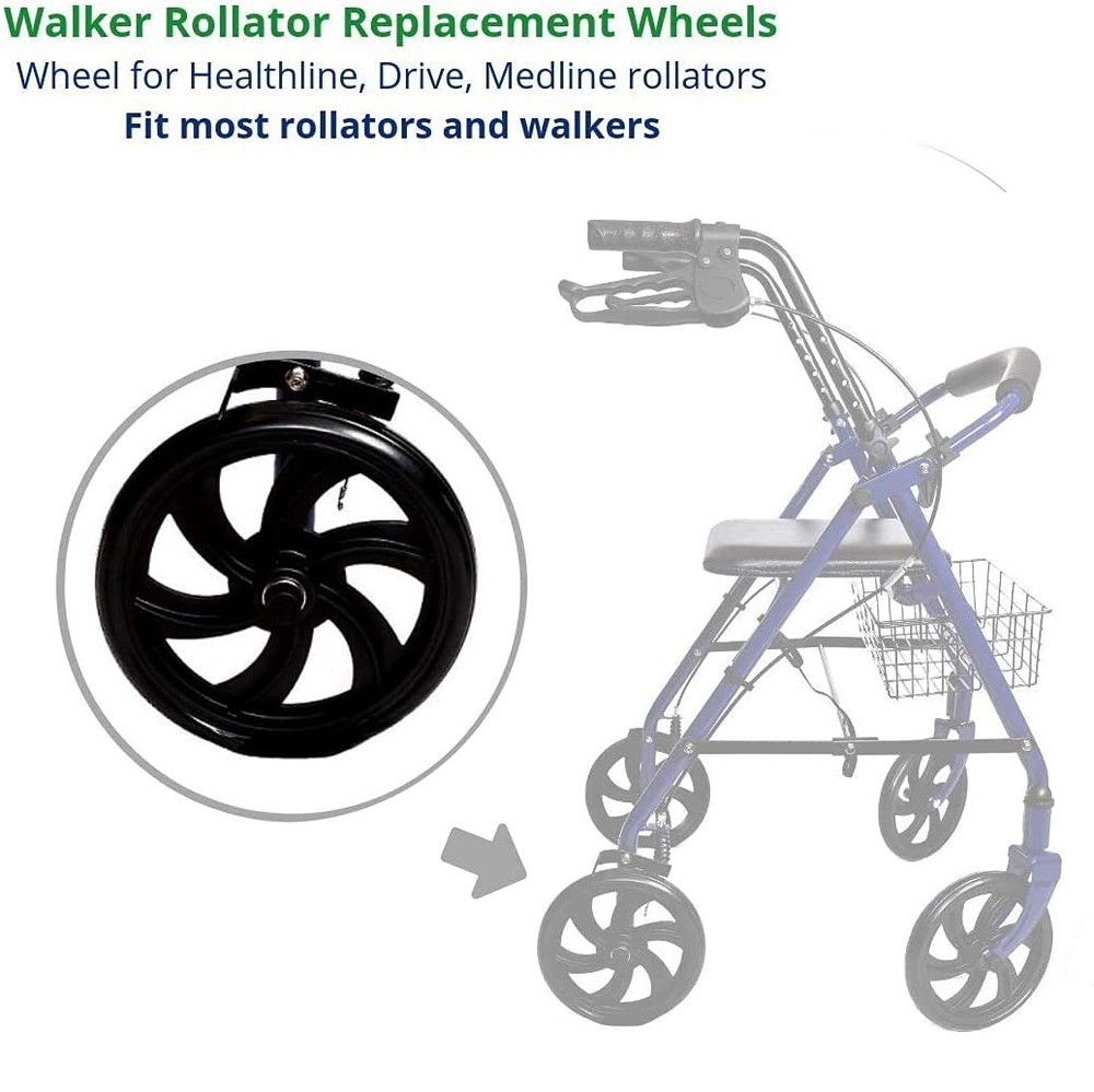 Walker Rollator 7.5" Wheels (REAR) Black Pair