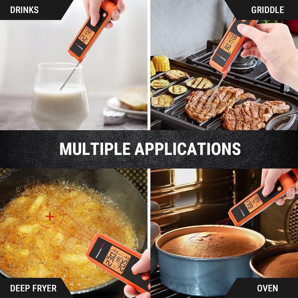 User-Friendly Instant Read Infrared Thermometer with Meat Probe - Compact Design