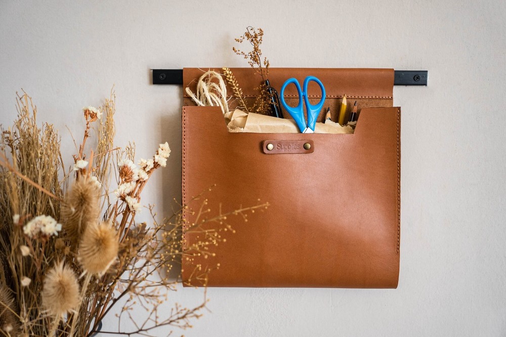 Large Leather Wall Pocket Organizer