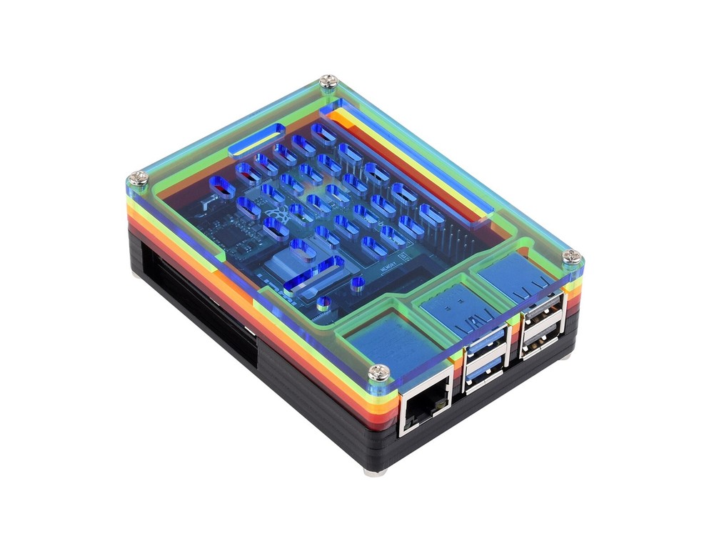 Waveshare Rainbow Acrylic Case For Raspberry Pi 5 Support Official Active Cooler