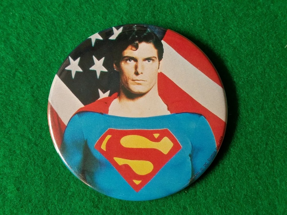 DC Comics Inc 1978 Christopher Reeve Superman 3" Celluliod Pinback Button 3 Pcs