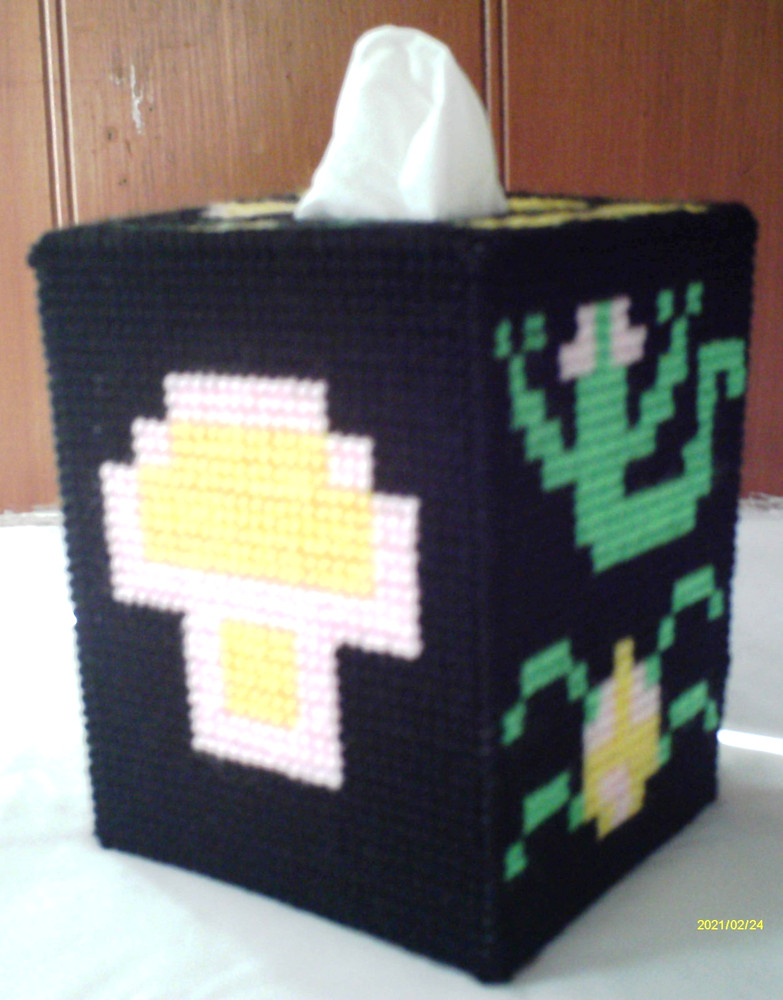 "Centipede" Tissue Box Cover (Plastic & Yarn) Finished