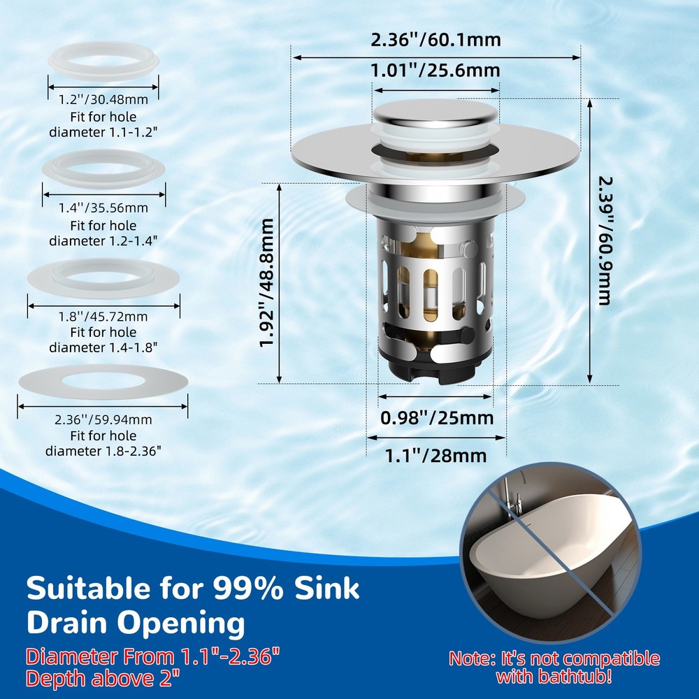 Universal Bathroom Sink Plug Stopper Wash Basin Core Bounce Pop Up Drain Filter