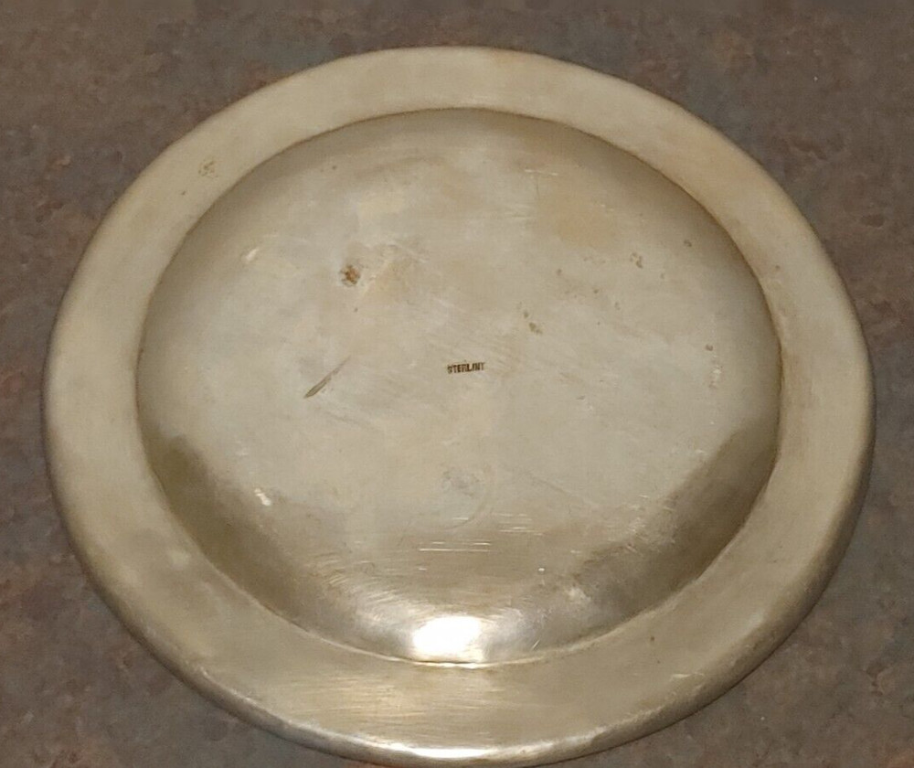 Custom Abalone Inlaid Solid Sterling Silver Dish 6 1/4 Inches