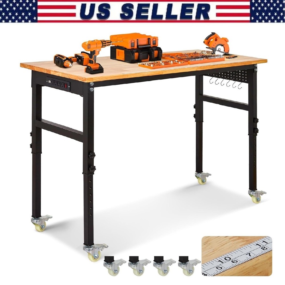70" Adjustable Workbench 2000Lbs Load Work Bench with Pegboard & Power Outlets