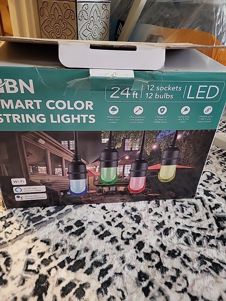 24 Ft Smart Outdoor String Lights RGBCW Color Changing Dimmable Patio String