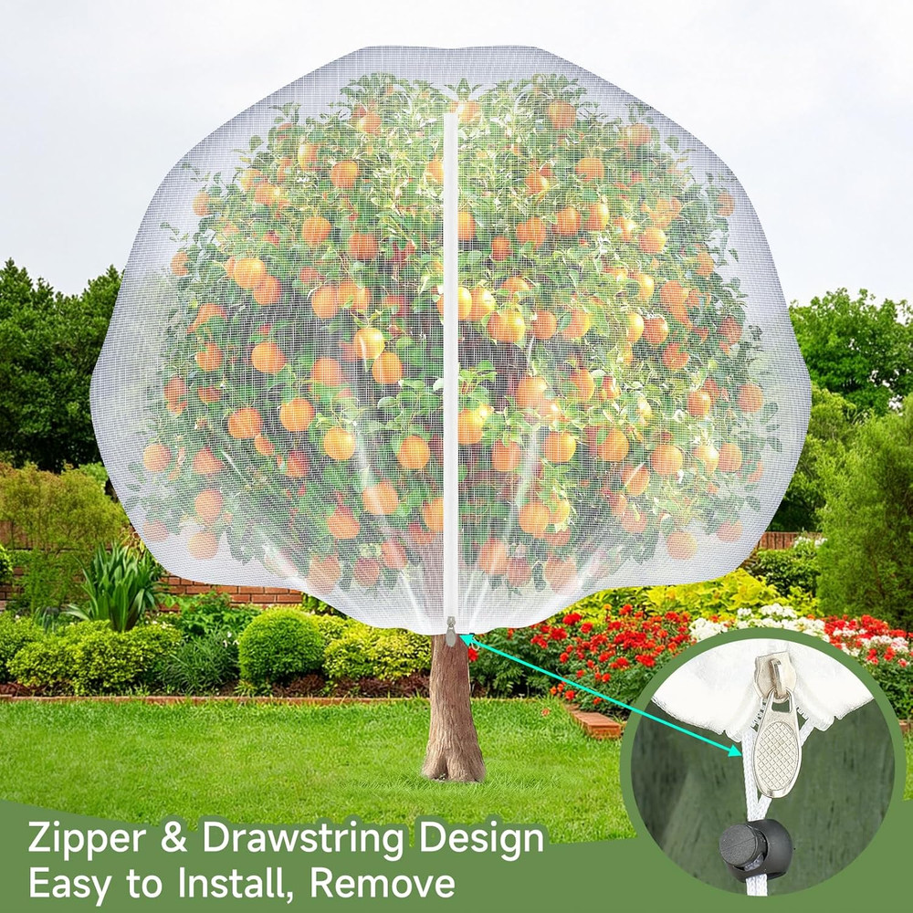 2 Pcs Fruit Tree Netting with Zipper and Drawstring, 8Ft X 8Ft Blueberry Bush Ne