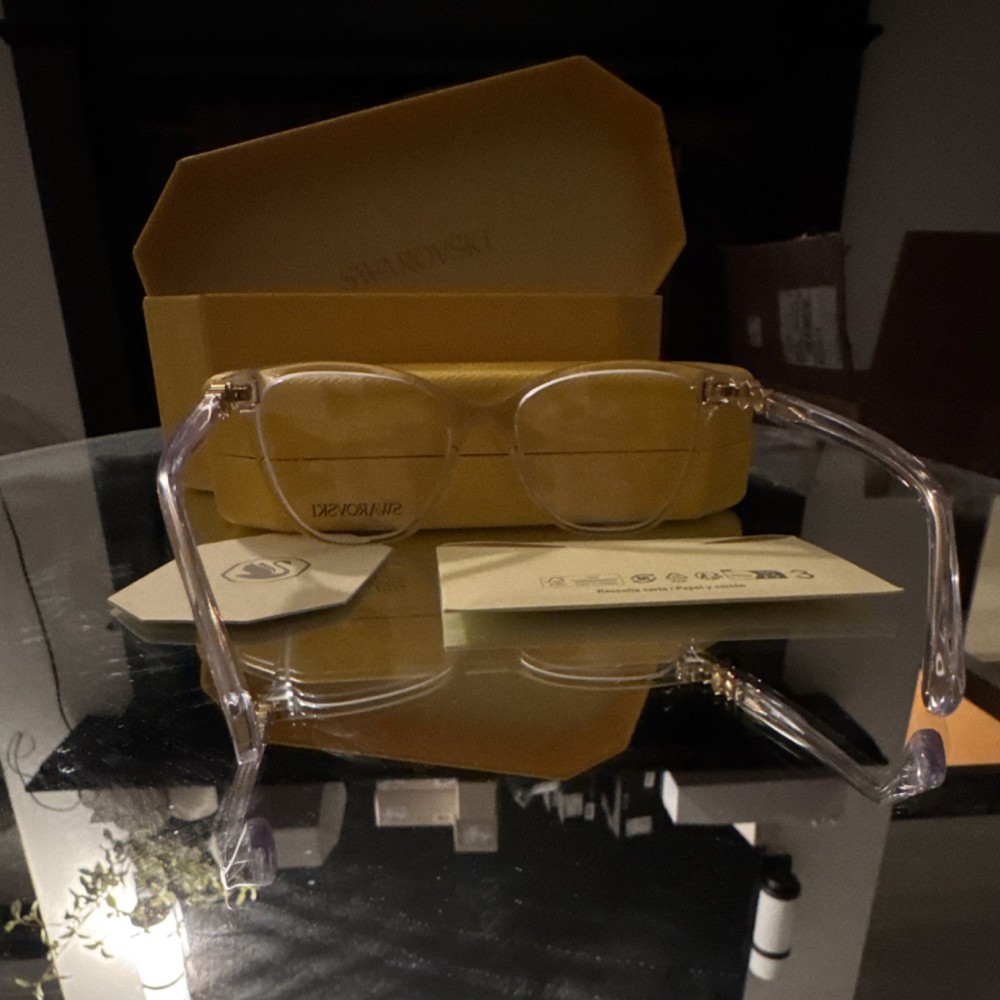 Swarovski Clear Full Rim Plastic Eyeglasses Decorative Sides Solid Designer Case
