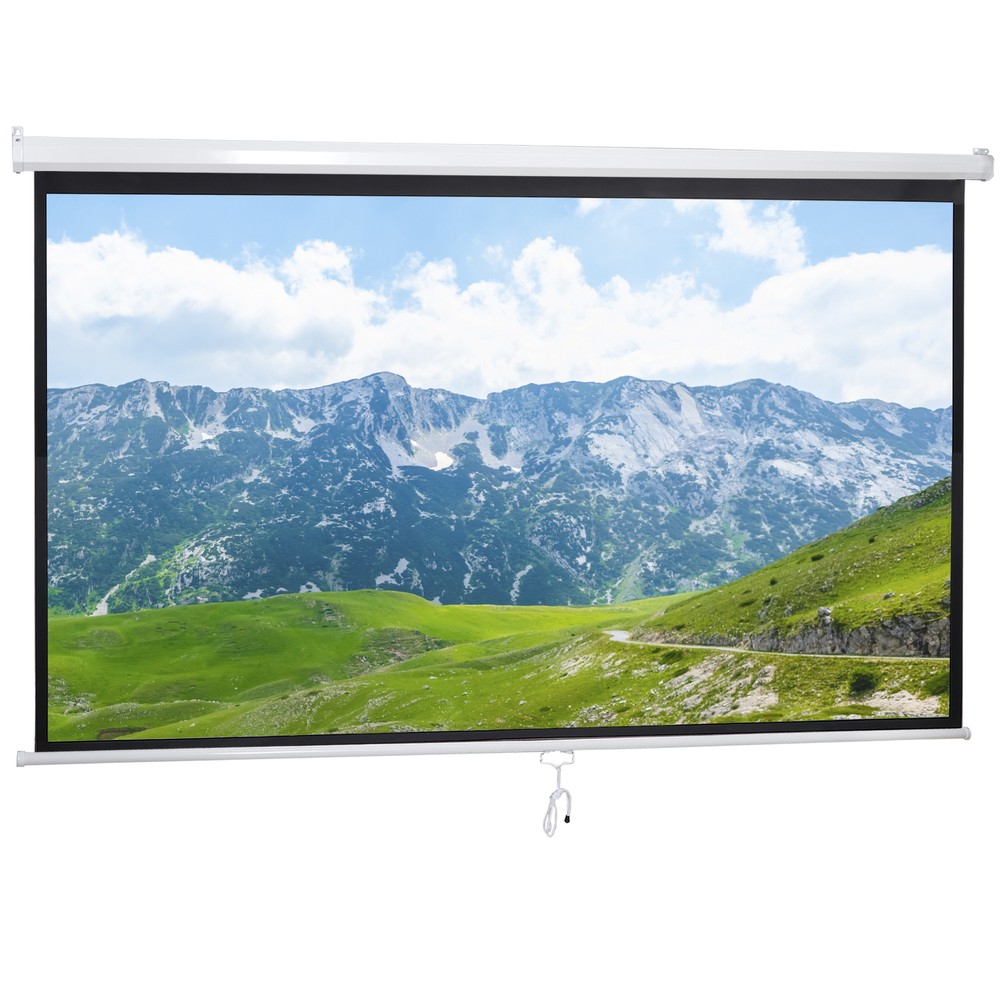 16:9 Manual Projection Screen Pull Down HD Movie Projector 100" Auto Lock