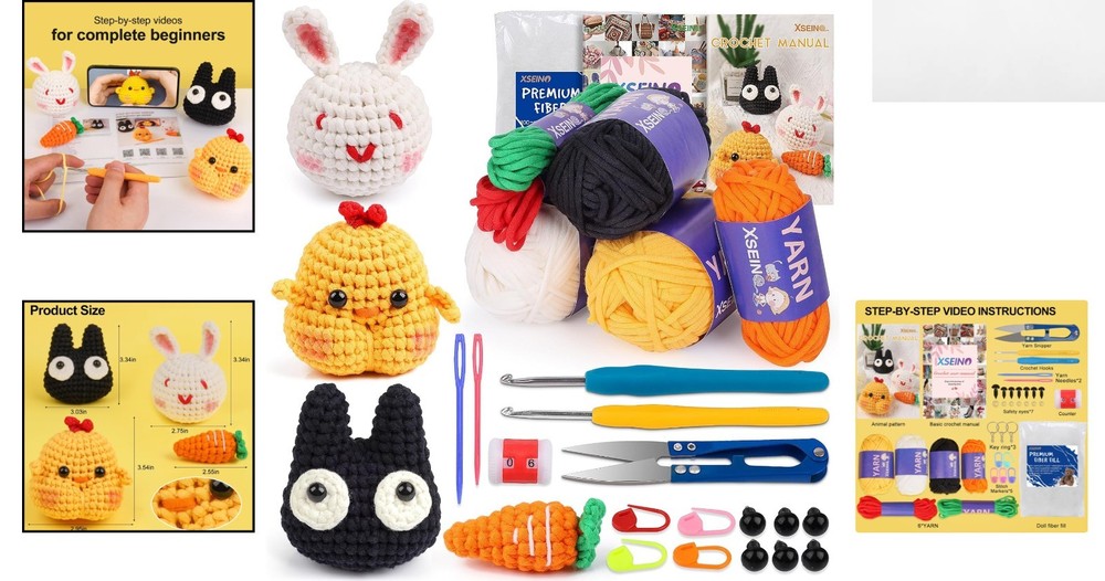 Beginner's Crochet Kit - Learn to Create Adorable Animals with Video Tutorials