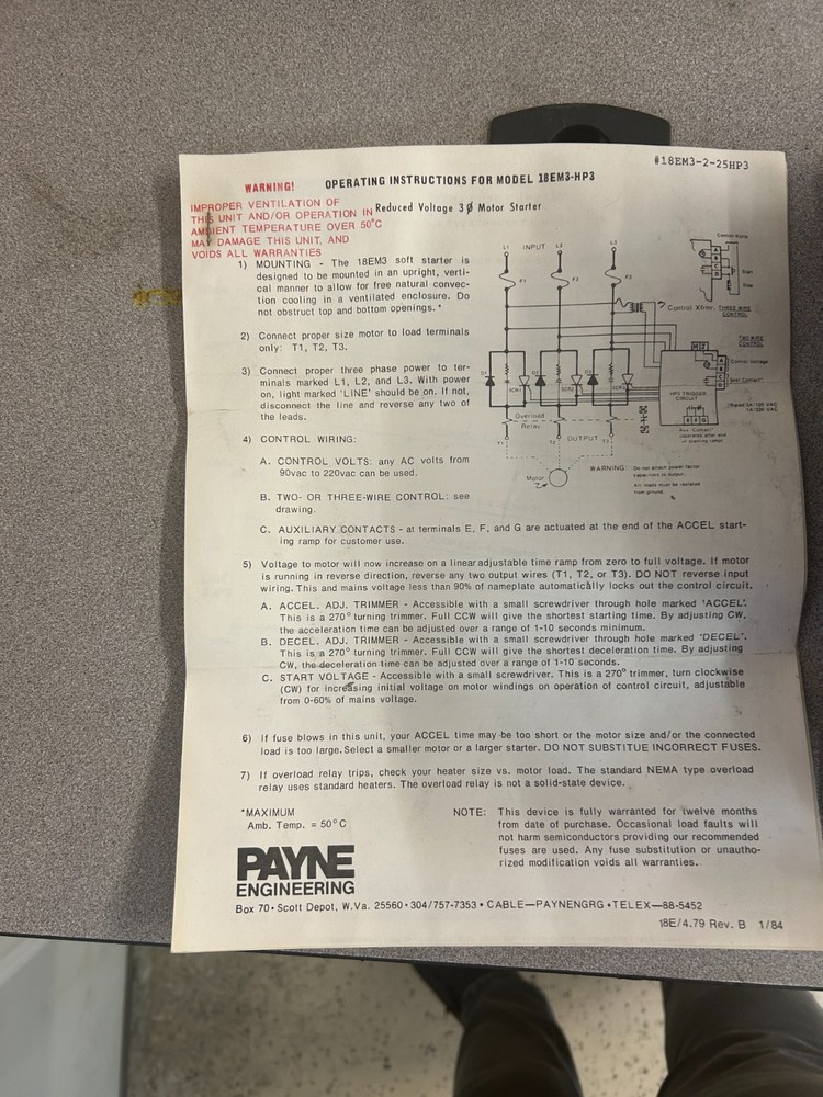 Payne Motor Starter 18EM3-2-25HP3