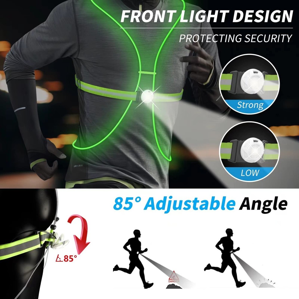 LED Reflective Running Vest with Front Light,Running Lights for Runners,Refle...
